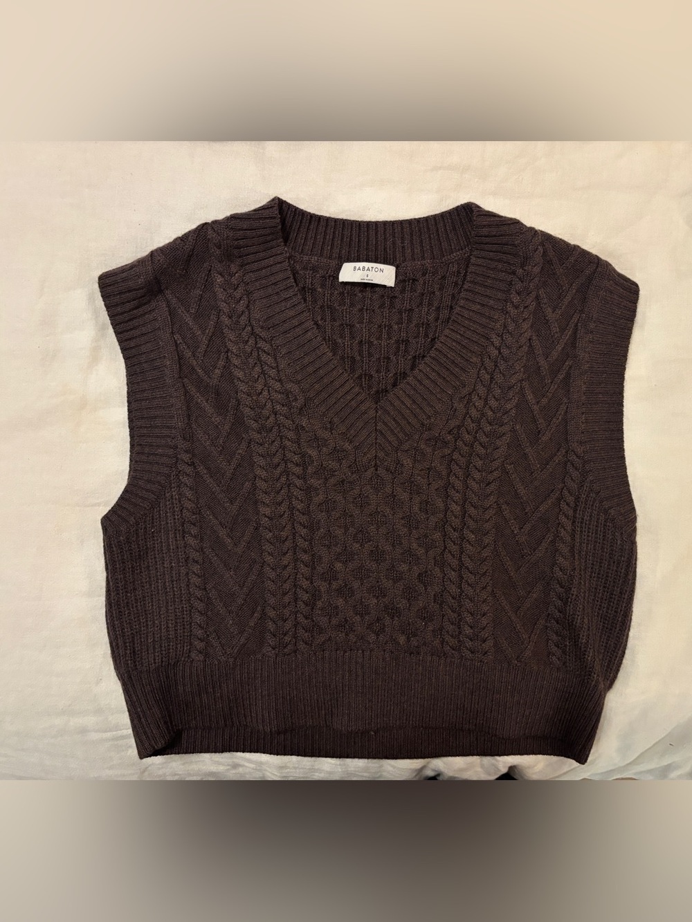 Babaton Brown Cable-Knit V-Neck Sweater Vest